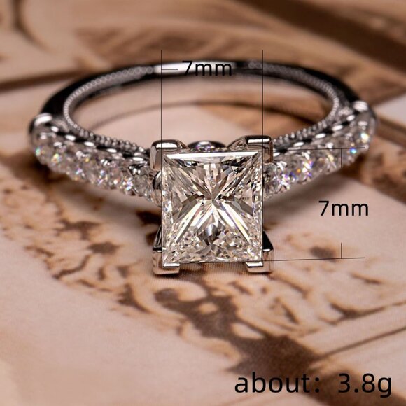 Beautiful Pure Zircon Princess Cut Romantic Wedding Rings for Women, PD416 - Picture 7 of 7